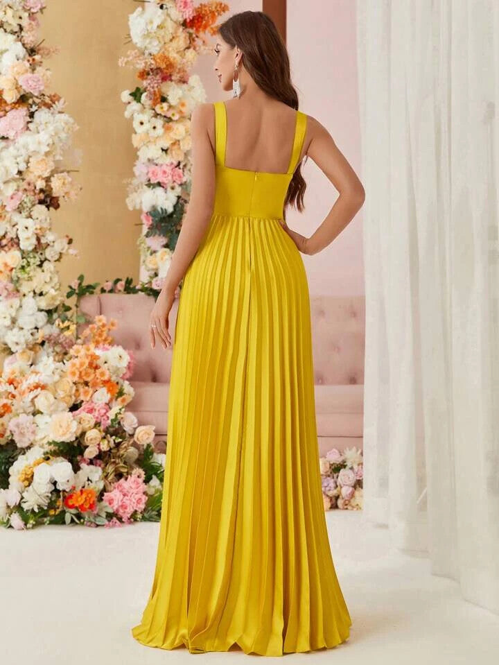 SHEIN Belle Elegant Pleated Eye-Catching Yellow Women's Sz M 6 Evening Cami Dres