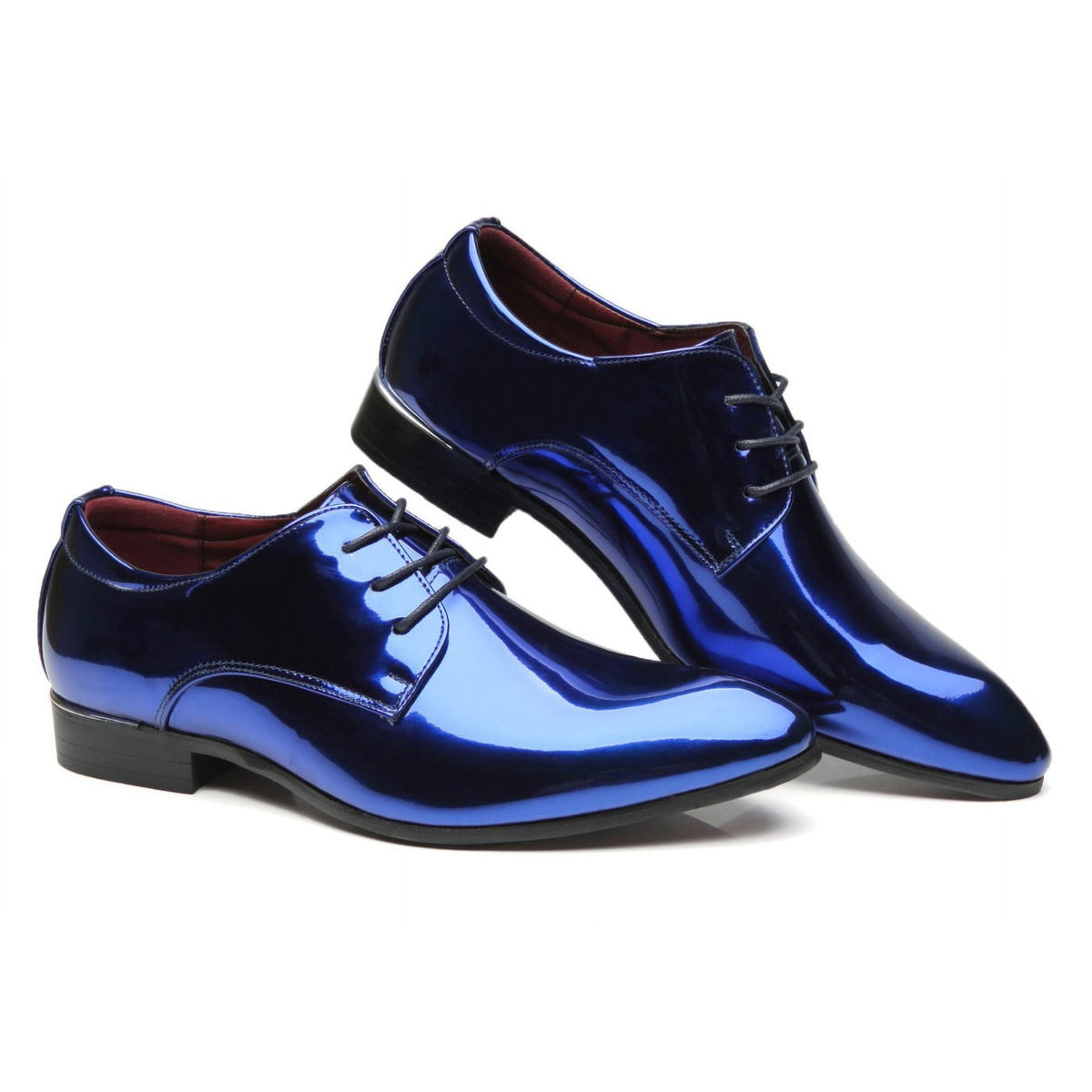 Santimon Men's US 7 - 11 Blue Patent Leather Shiny Derby Pointed Toe Shoes
