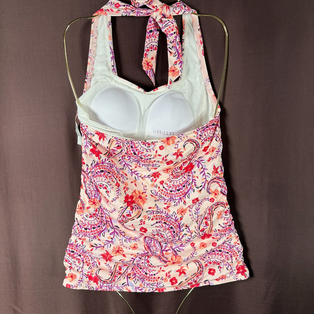 Lands' End Women's 2-8 LONG Square Neck Halter Tankini Top Swimsuit Lily Floral