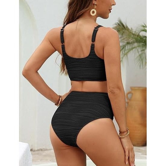MSRP $38 VIMPUNEC Women's Black M High Waisted Bikini Sets Two Piece Tummy C