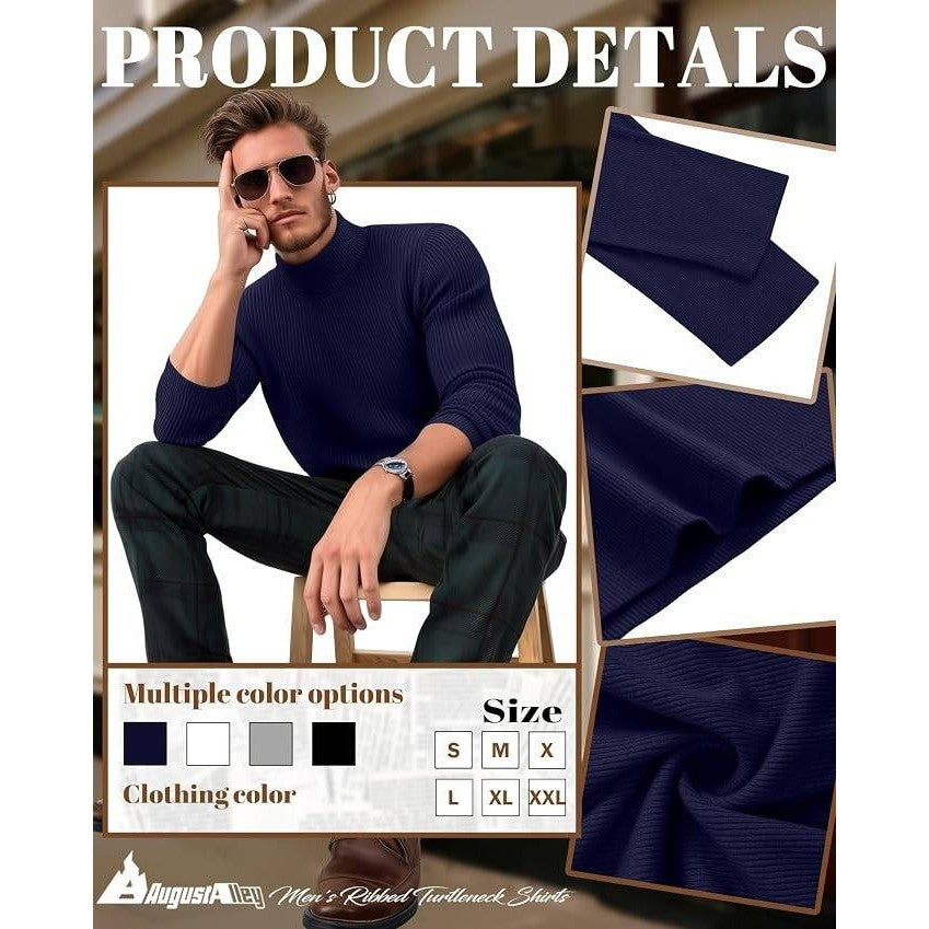 MSRP $76 August Alley 4 Pack Men's L Ribbed Turtleneck Long Sleeve Shirts Cotton