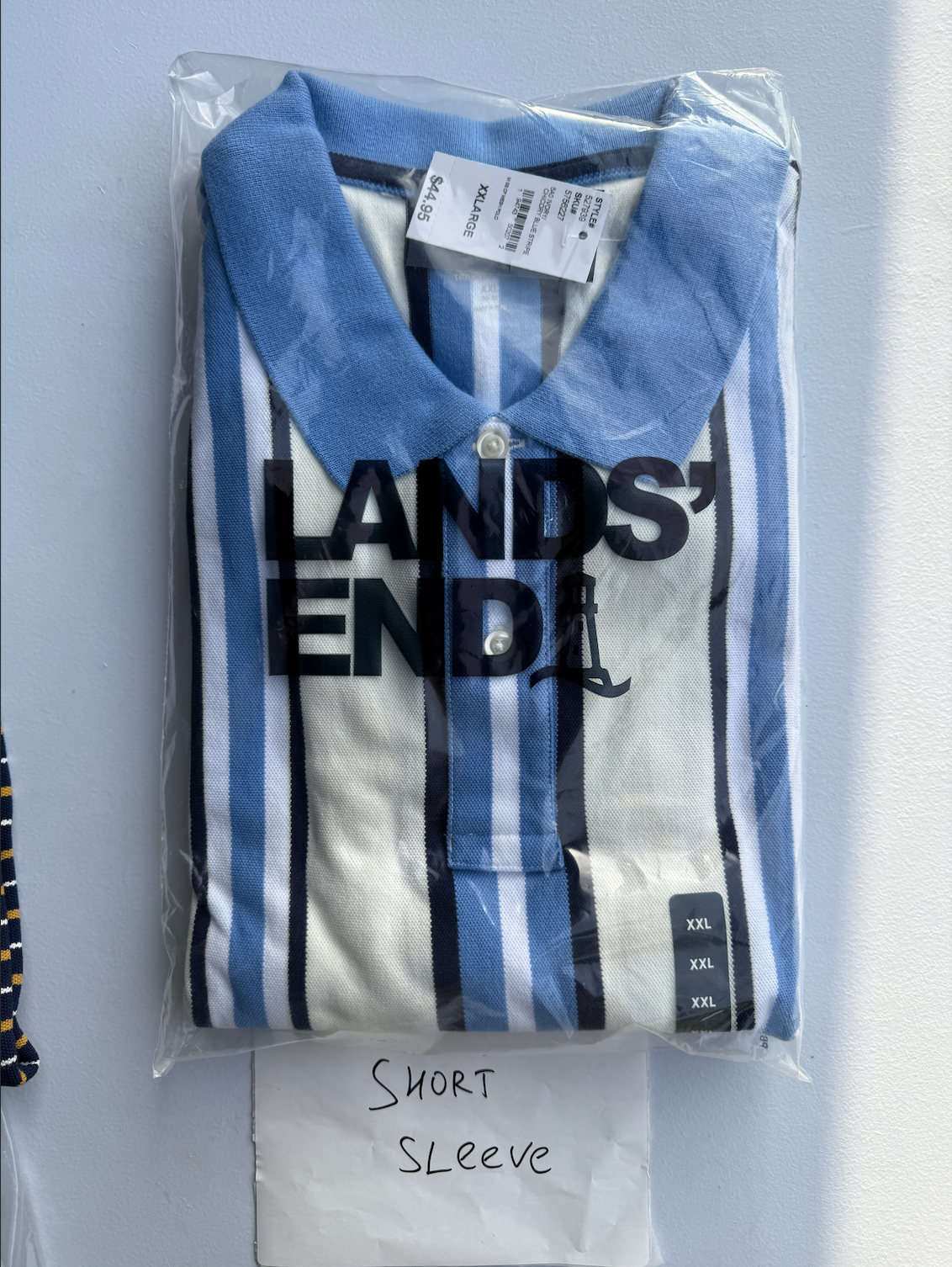 Lands' End Men's Short Sleeve Comfort-First Mesh Polo Shirt 2XL Ivory/Chi Blue
