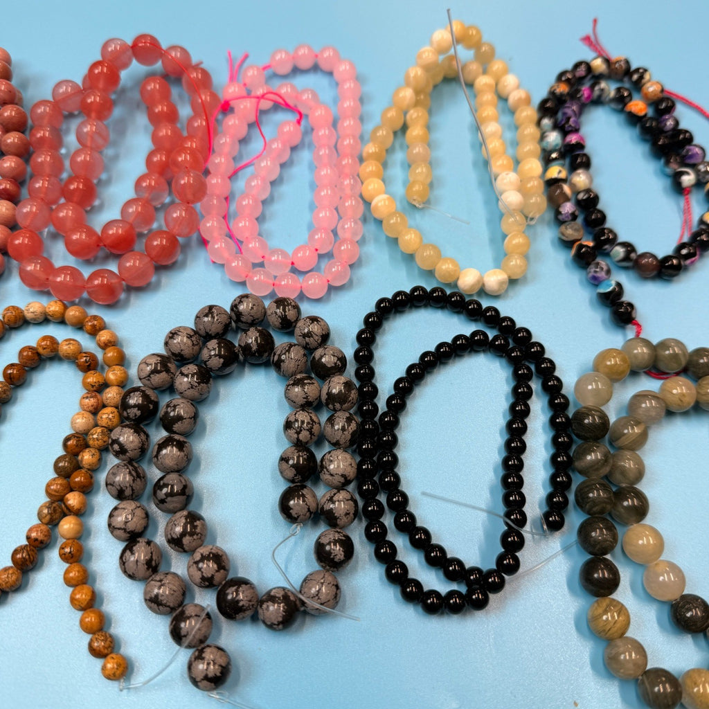 Set of 10 Natural Gemstone Round Beads Strands 15" Sizes 6,8,10 mm 14oz №B12
