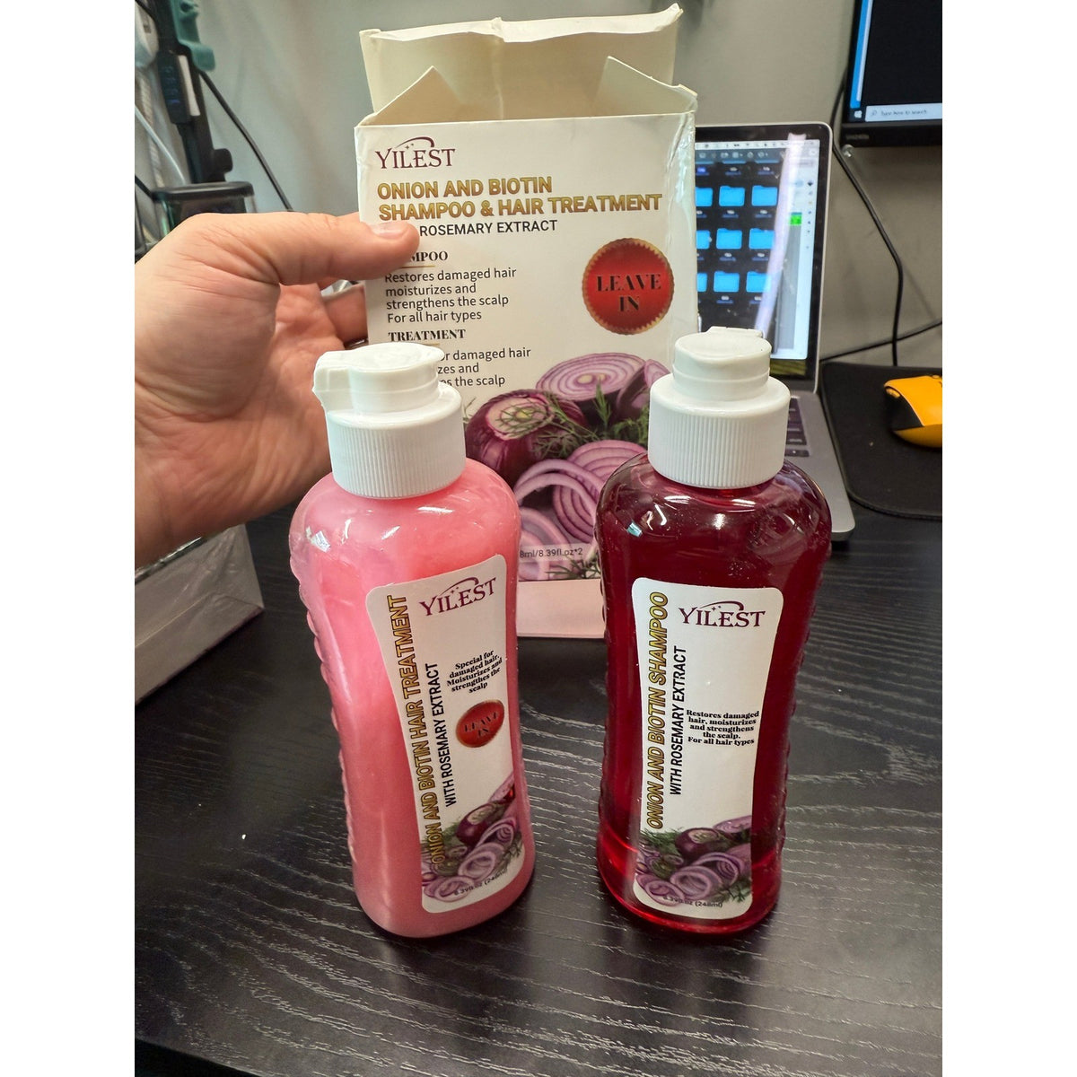 Yilest Onion Biotin Rosemary Shampoo and Hair Treatment Set