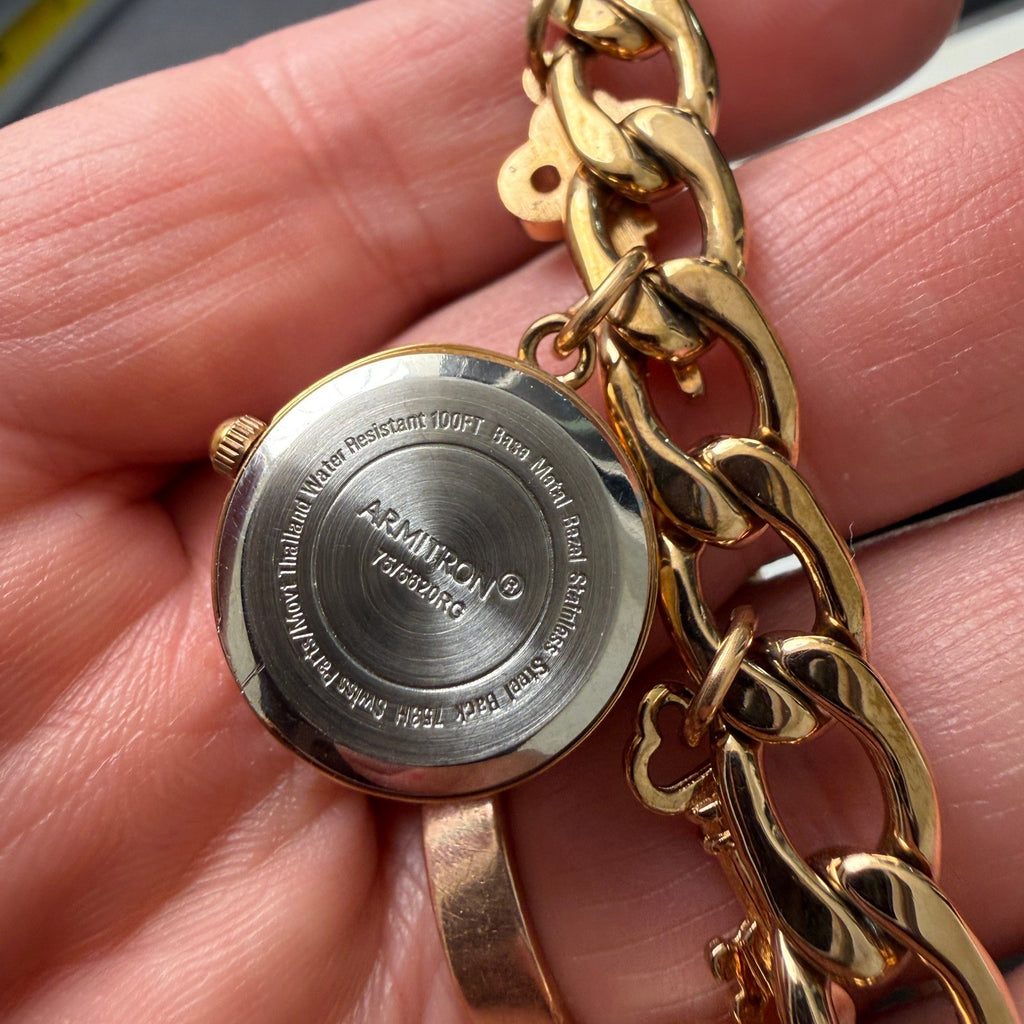 MSRP $90 Armitron 75/5620RG Rose Gold Key & Lock Charm Ladies Watch New Battery