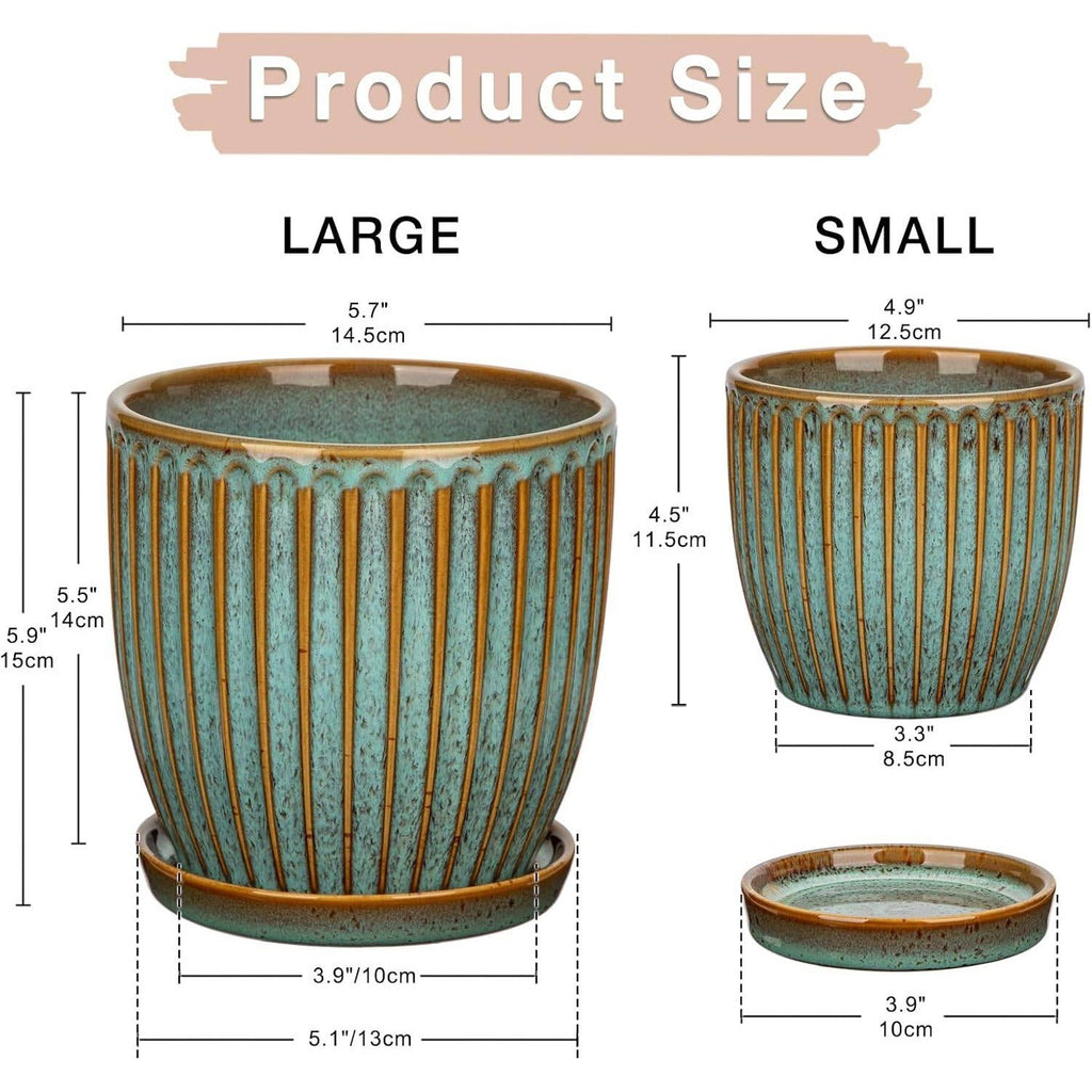Set of 2 Oairse Ceramic Bluish Grey Pots for Indoor Plants, 4.9 + 5.7 Inch With