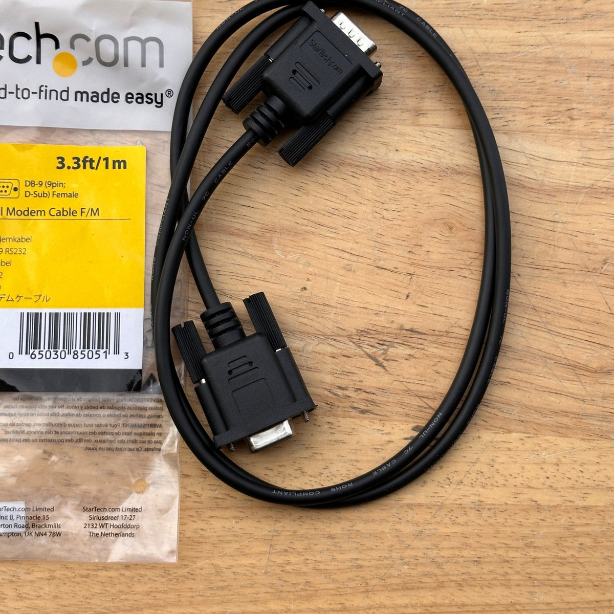 Set of 3 StarTech Black 3.3ft DB9 RS232 Serial Null Modem Cable F/M