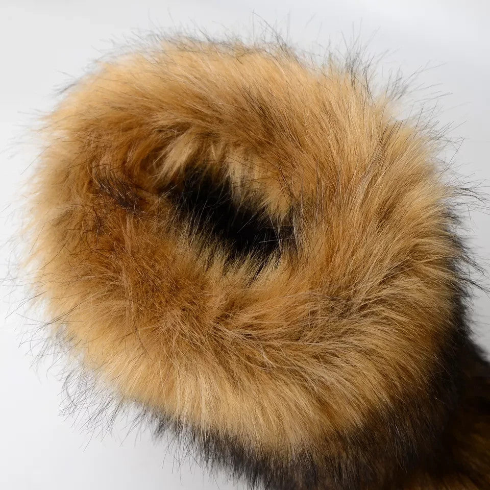 Women's US 10.5 -11 Hot Faux Fur Brown Boots Fuzzy Fluffy Furry Round Toe Winter