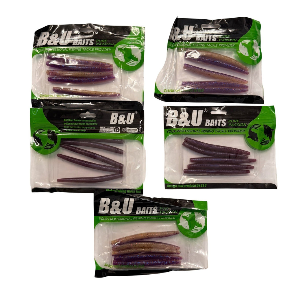 Set of 5 (5 pcs Each) B&U Baits Floating Senko Worms Bass Fishing Lure Soft Plas