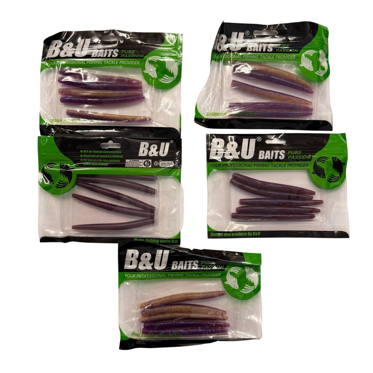 Set of 5 (5 pcs Each) B&U Baits Floating Senko Worms Bass Fishing Lure Soft Plas