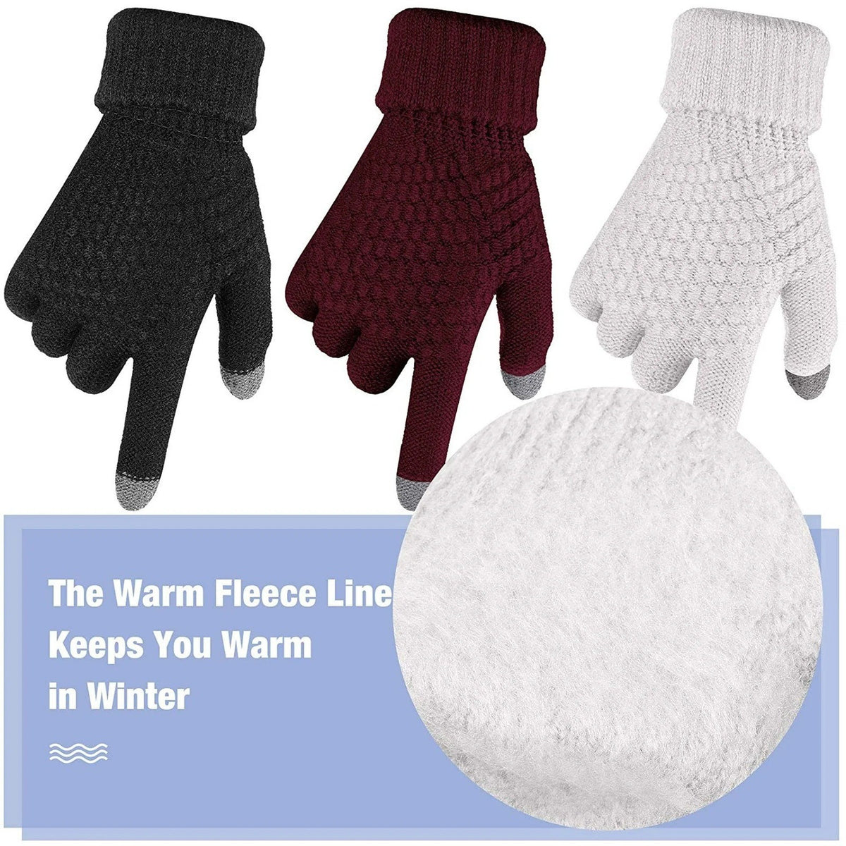 Geyoga 3 Pairs Women's Winter Touch Screen Gloves Warm Fleece Lined Knit Gloves