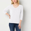 NWT St. John's Bay Womens L Tall White V Neck 3/4 Sleeve T-Shirt