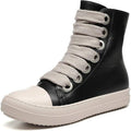 Vintage Women's US 7 Black Platform PU Leather Shoes Lace Up High Top Sneaker