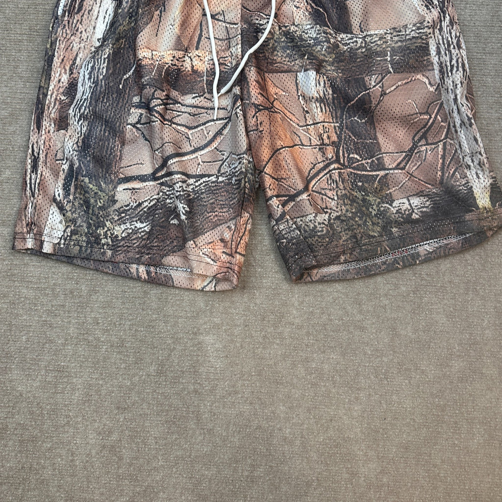 Men's Sz M-L Camo Mesh Graphic Print Athletic Shorts with Pockets Elastic Waist
