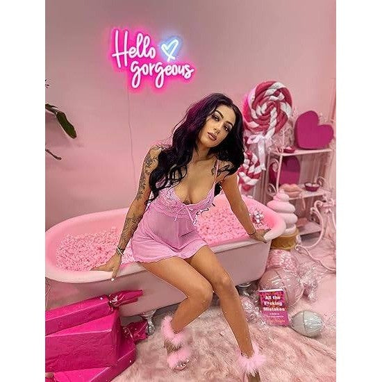 MSRP $19 Avidlove Women's S Pink Lingerie Lace Babydoll Strap Chemise Halter