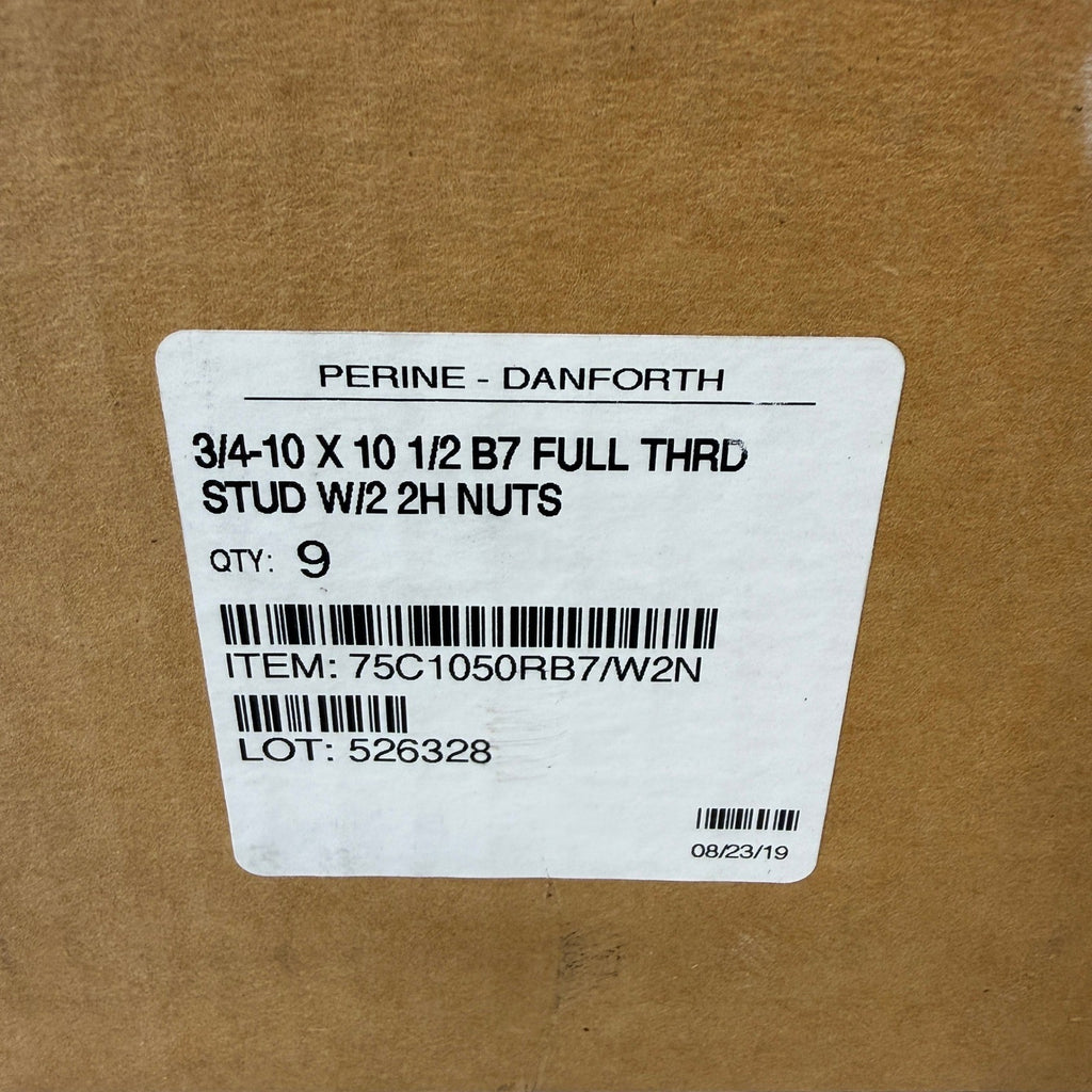 Pack of 9 Perine-Danforth 3/4-10 x 10-1/2 B7 Full Thread Stud w/ 2 2H Nuts