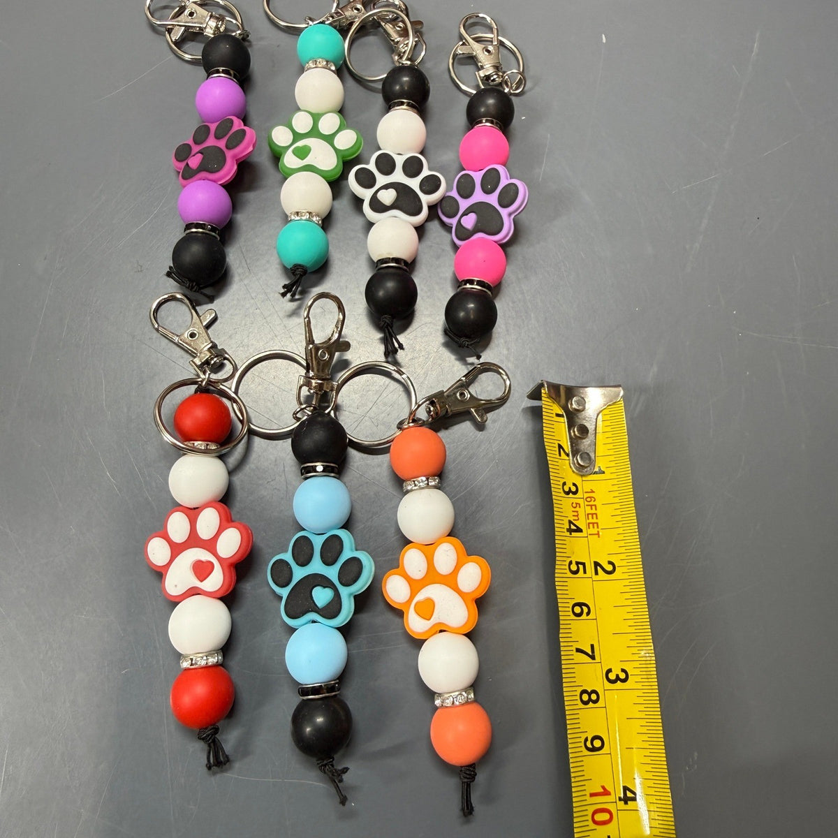 Set of 7 Silicone Bead Dog Paw Keychain Bag Charms Dog Cat Lover Gift