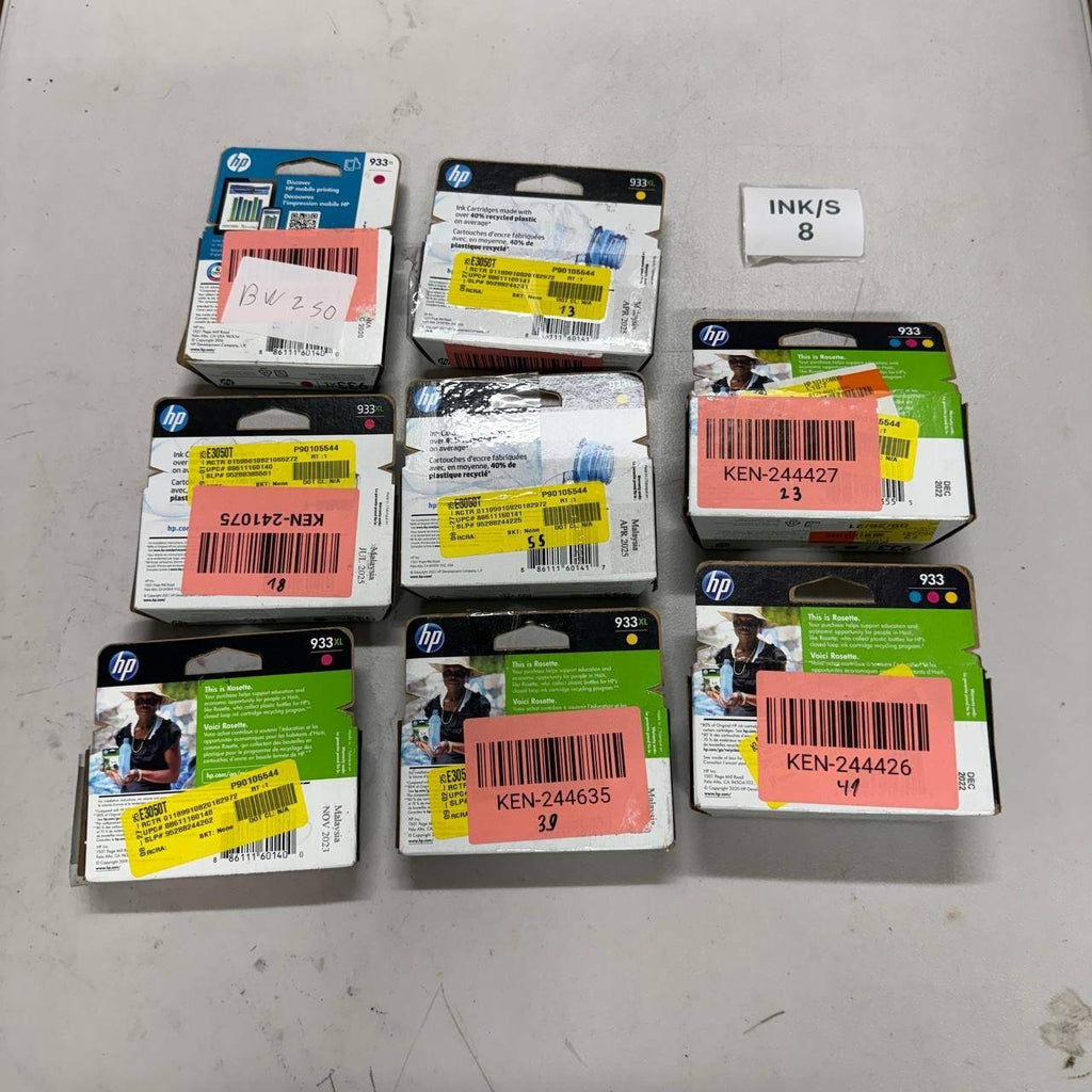 Lot of 8 Genuine HP 933XL Magenta, Yellow & HP 933 3-Pack Color Ink Cartridges