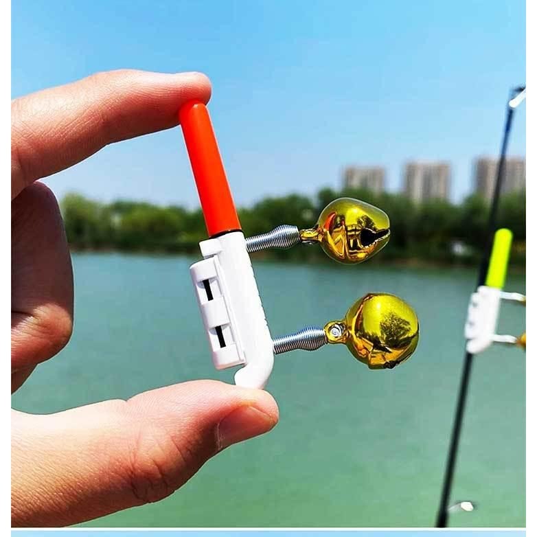 Set of 3 Fishing Rod Tip Lights LED Glow Sticks Bite Alarm Bells Red, Green