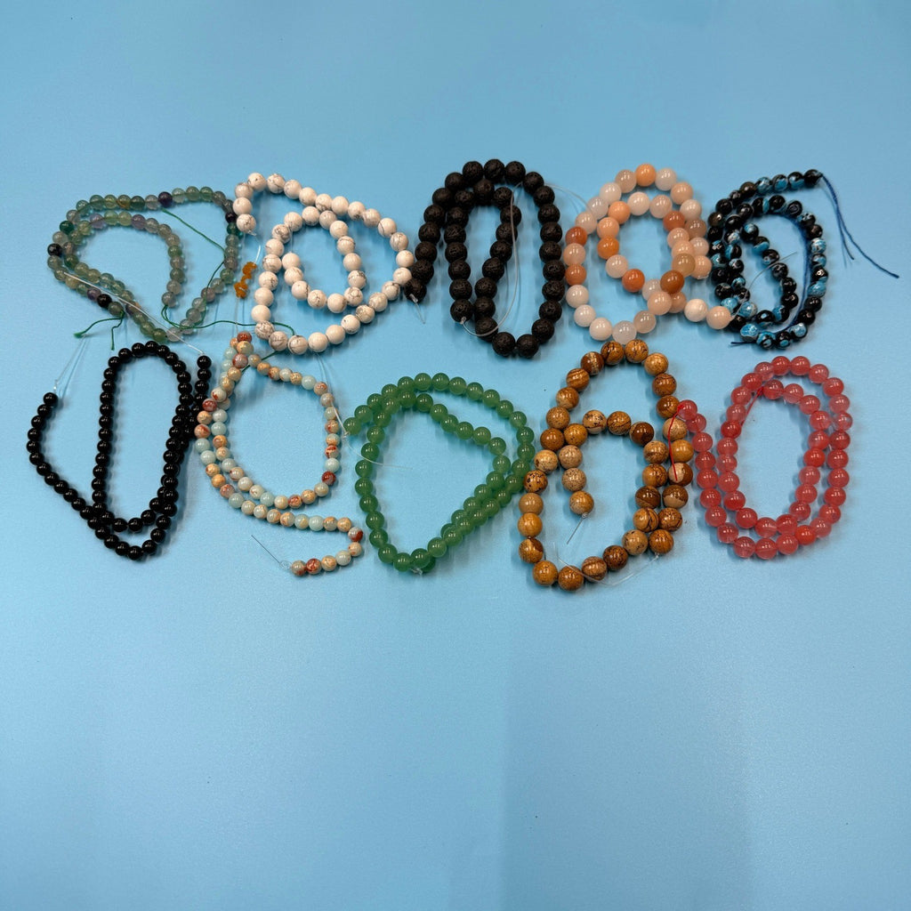 Set of 10 Natural Gemstone Round Beads Strands 15" Sizes 6,8,10 mm 14oz №B8