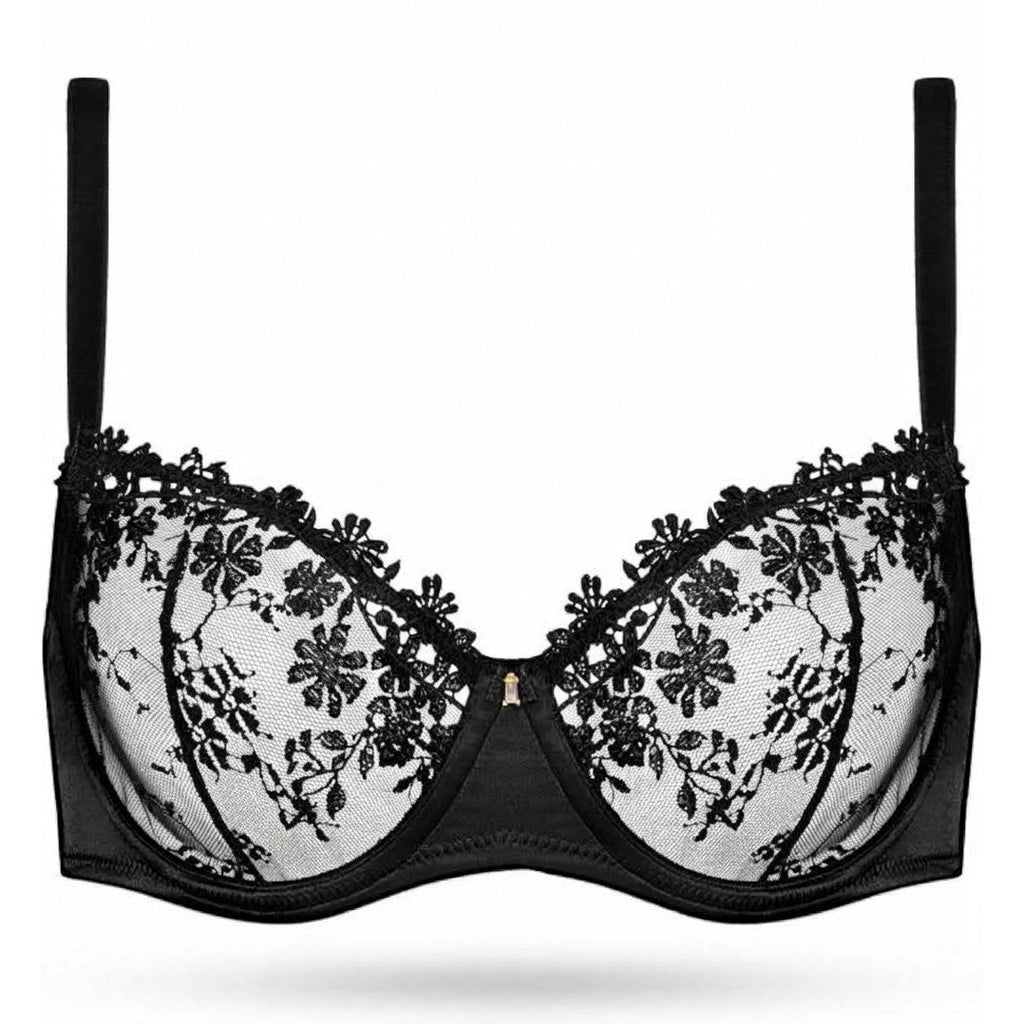 MSRP $28 Wingslove Women's 36C Sexy Lace Bra Demi Sheer Mesh Balconette See