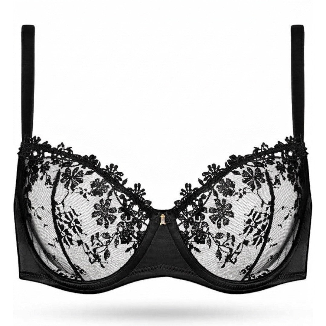 MSRP $28 Wingslove Women's 36C Sexy Lace Bra Demi Sheer Mesh Balconette See