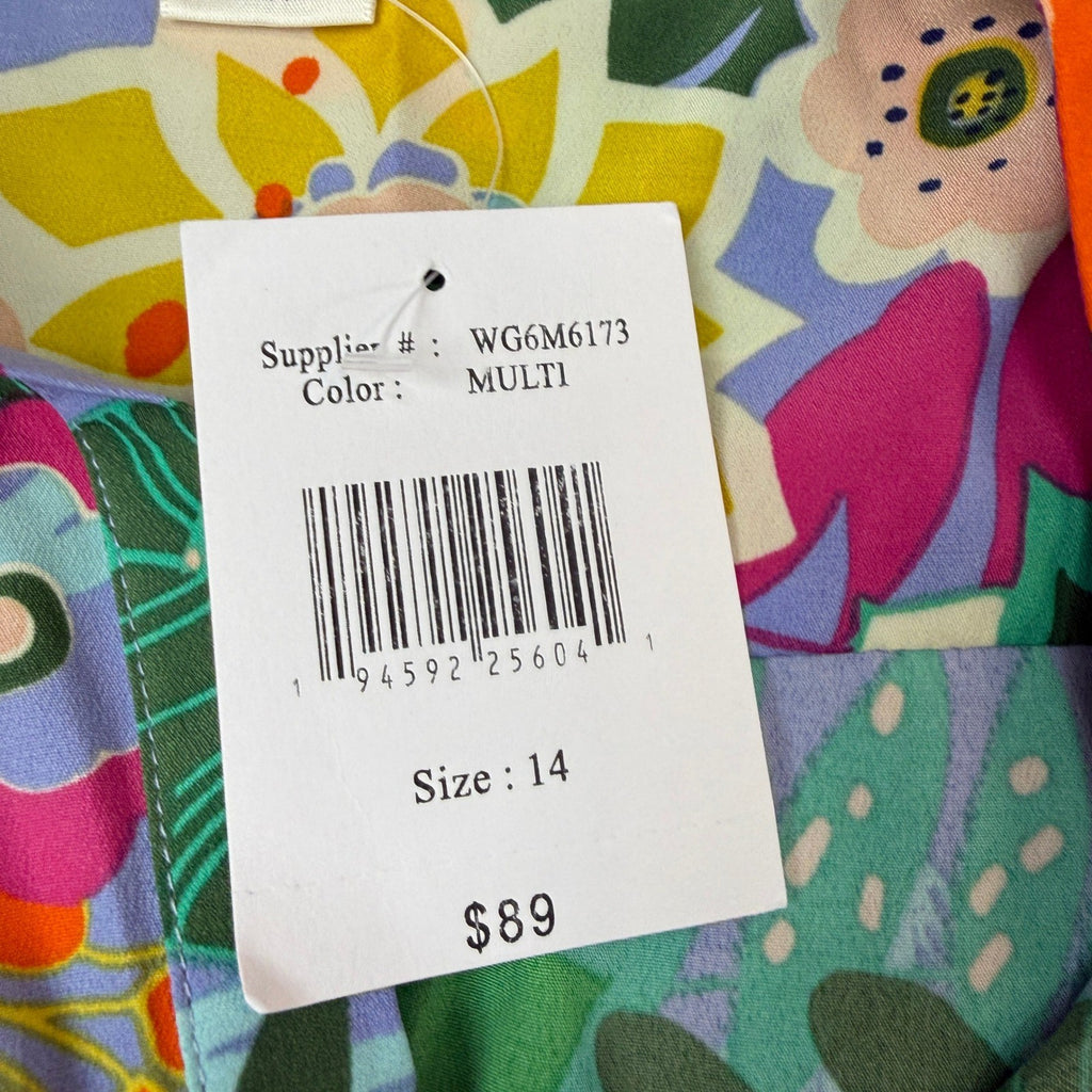 MSRP $89 Willow Glenn Womens 14 Green Multi Floral 3/4 Sleeve Balloon Dress