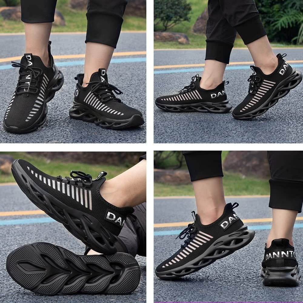 Dannto US Men's 11 / Women's 12 Black Running Shoes Breathable Walking Sneakers