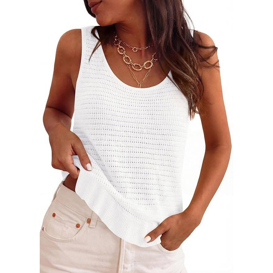 PRETTYGARDEN Women's M Crochet Top Summer Boho Sleeveless Sweater Tank Tops