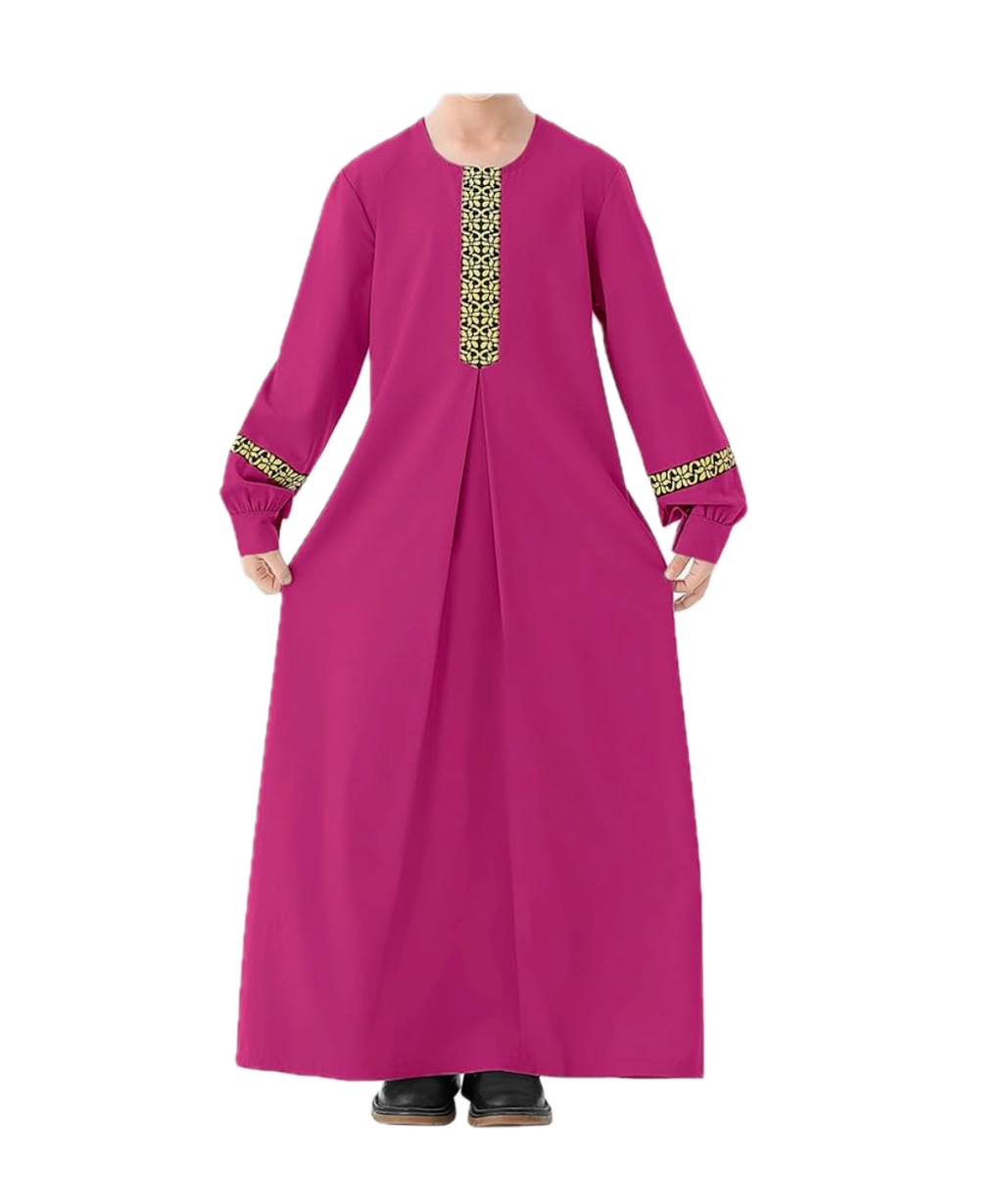 Abetteric Kids Girls Long Sleeve Abaya Dress Muslim Islamic Kaftan Printed Maxi