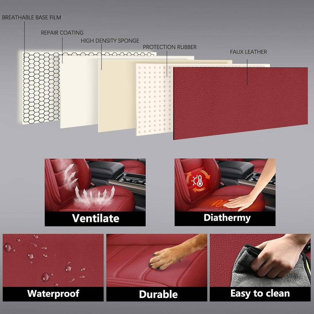 Isen-CoverAuto Wine Red Full Set Universal Fit Coverage Faux Leather Car Seat