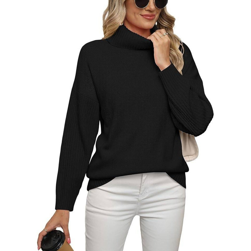 Jouica Women's S Black Turtleneck Chunky Oversized Tunic Sweater Pullover Casua