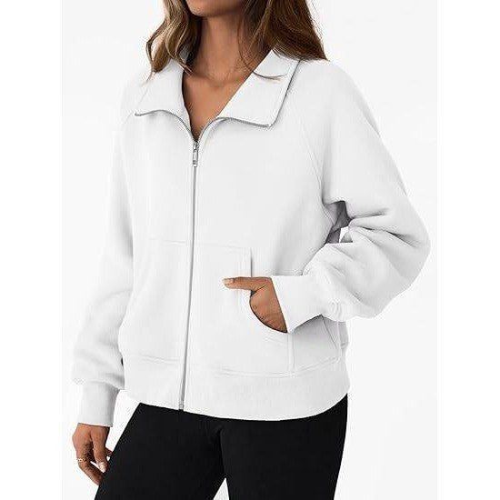 MSRP $43 Trendy Queen Women's White S Sweatshirts Zip Up Hoodies Crop