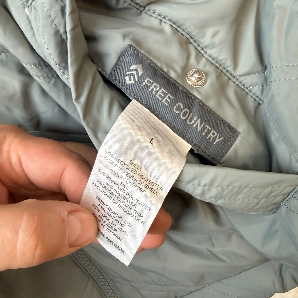 MSRP $130 Free Country Womens L Cyprus Hooded Reversible Sherpa Lined Jacket