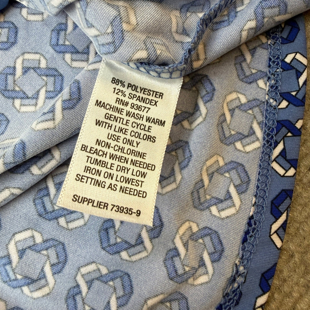 MSRP $48 Liz Claiborne Womens XS Blue Linked Geo 3/4 Sleeve Blouse