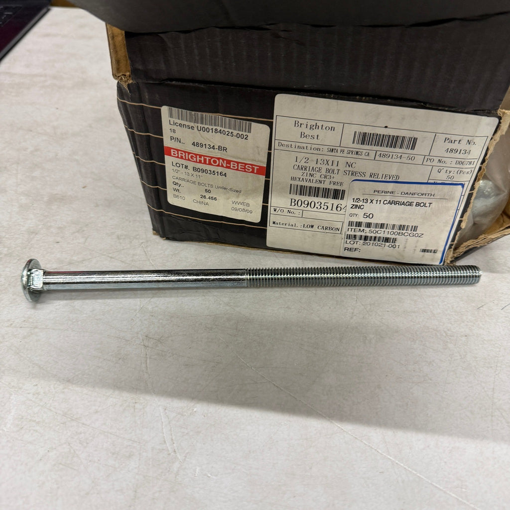 Pack of 50 Brighton Best 1/2-13 x 11" Carriage Bolts Under Sized Zinc