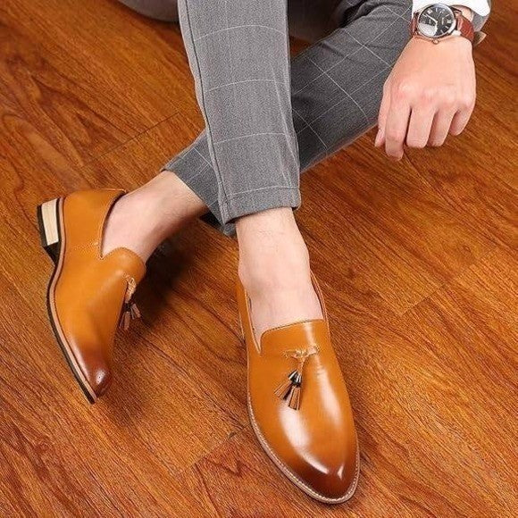 Santimon Men's US 7 Tan Classic Plain Tassel Loafers Casual Slip On Shoes