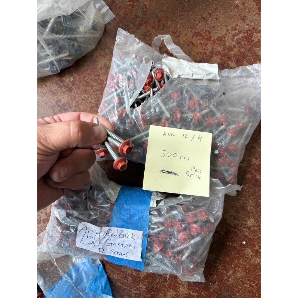 Lot of 500 Red Brick 1-1/2" Structural Roofing Screws Self Drilling Hex Washer