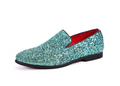 Santimon Men's US 7 - 12.5 Cyan Glitter Slip On Loafers Sequin Dress Shoes