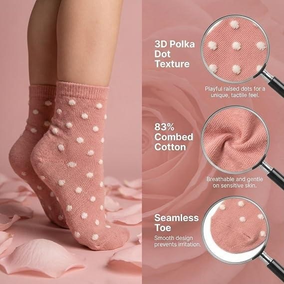 Set of 5 MSRP $18 Gwenvenni Kid's Girl's 6-8Y Dots Cotton Ankle Socks Low Cut