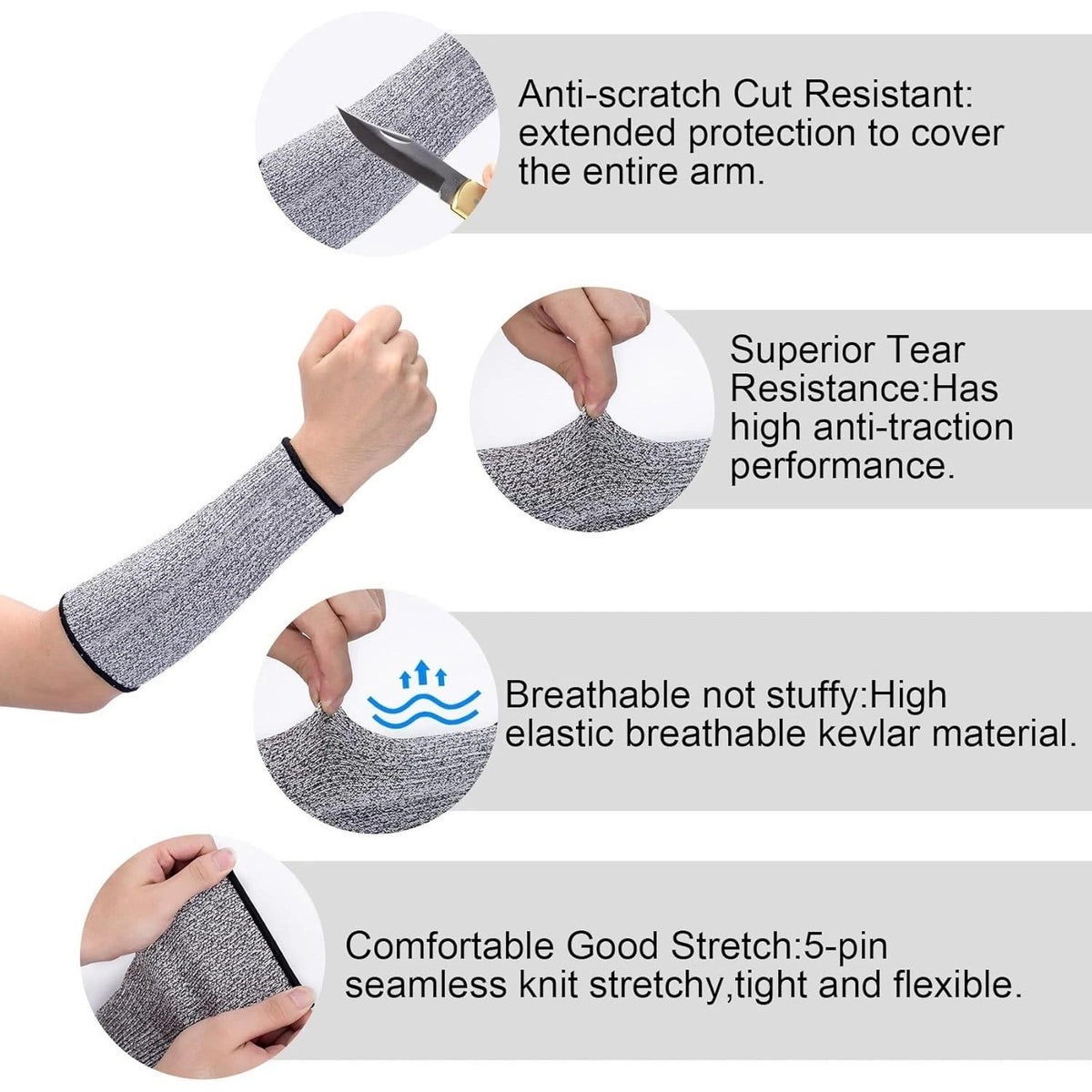 Set of 2 Cut Resistant Sleeves for Arm Protection, Safety Work Gardening Prote