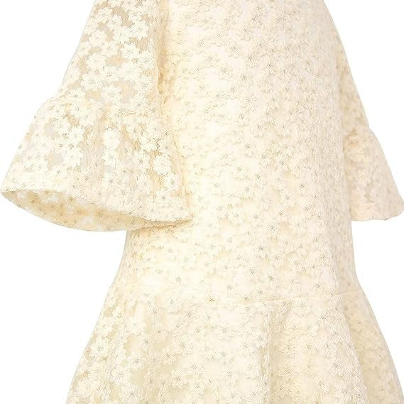 NWT Peaches Petal Sz 5 Ivory Flower Girl Daisy Floral Pattern 3/4 Sleeve Dress