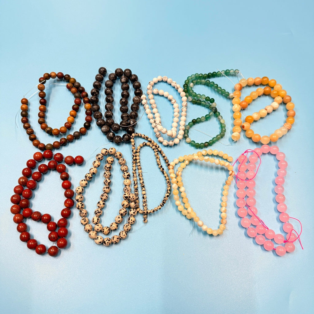 Set of 10 Natural Gemstone Round Beads Strands 15" Sizes 6,8,10 mm 14oz №B3