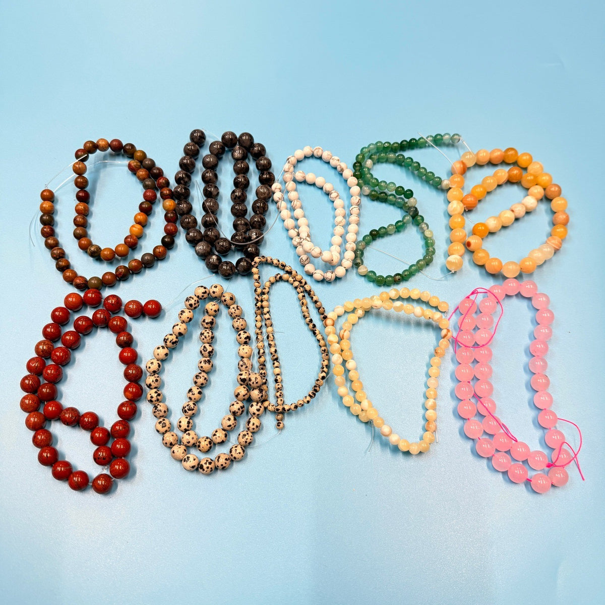 Set of 10 Natural Gemstone Round Beads Strands 15" Sizes 6,8,10 mm 14oz №B3