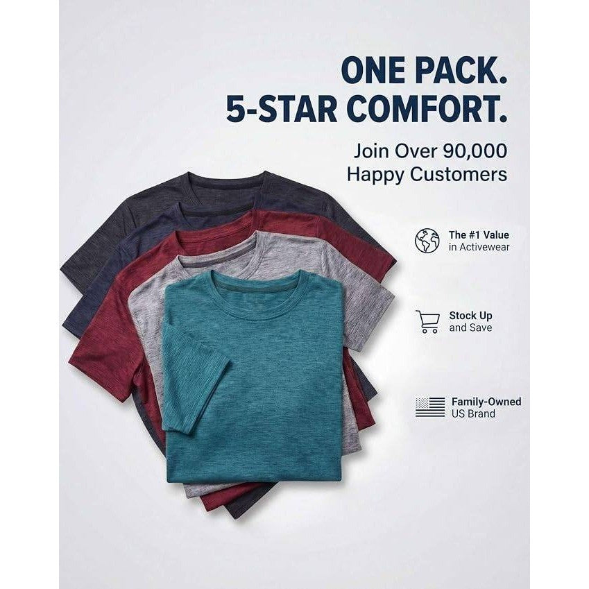 MSRP $43 Real Essentials 5 Pack Men's M Dry-Fit Short Sleeve Crew Neck T-Shirts
