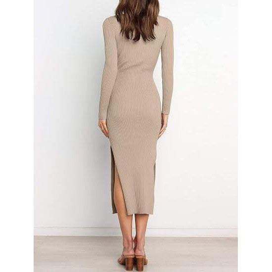 MSRP $59 ANRABESS Womens M Almond Long Sleeve Sweater Dress Crew Neck Slim