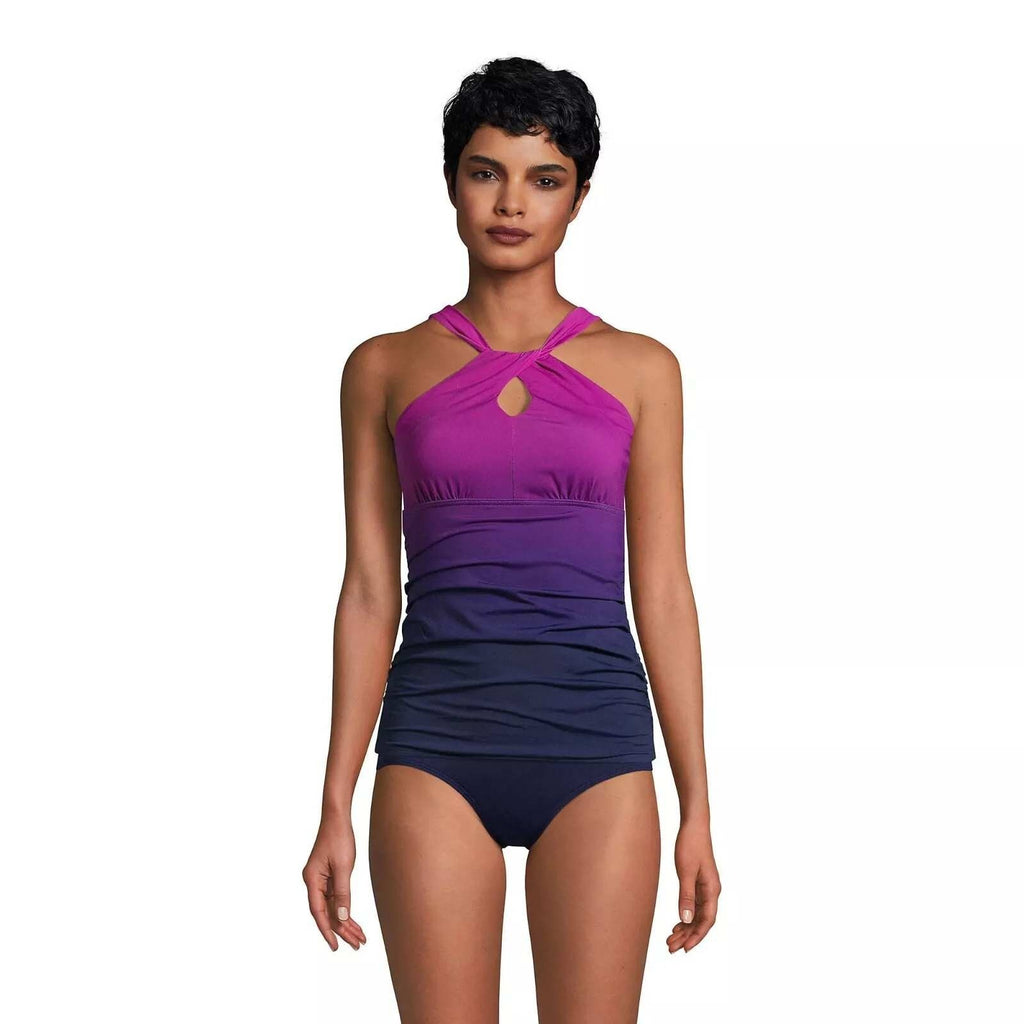 Lands' End Women's XS LONG High Neck Multi Way Tankini Swimsuit Top Violet Rose