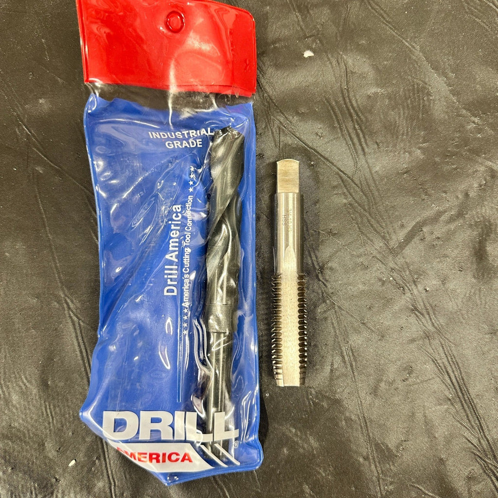 Set of 2 Drill America POU 3/4"-10 HSS Plug Tap & 21/32" HSS 1/2" Shank Drill B