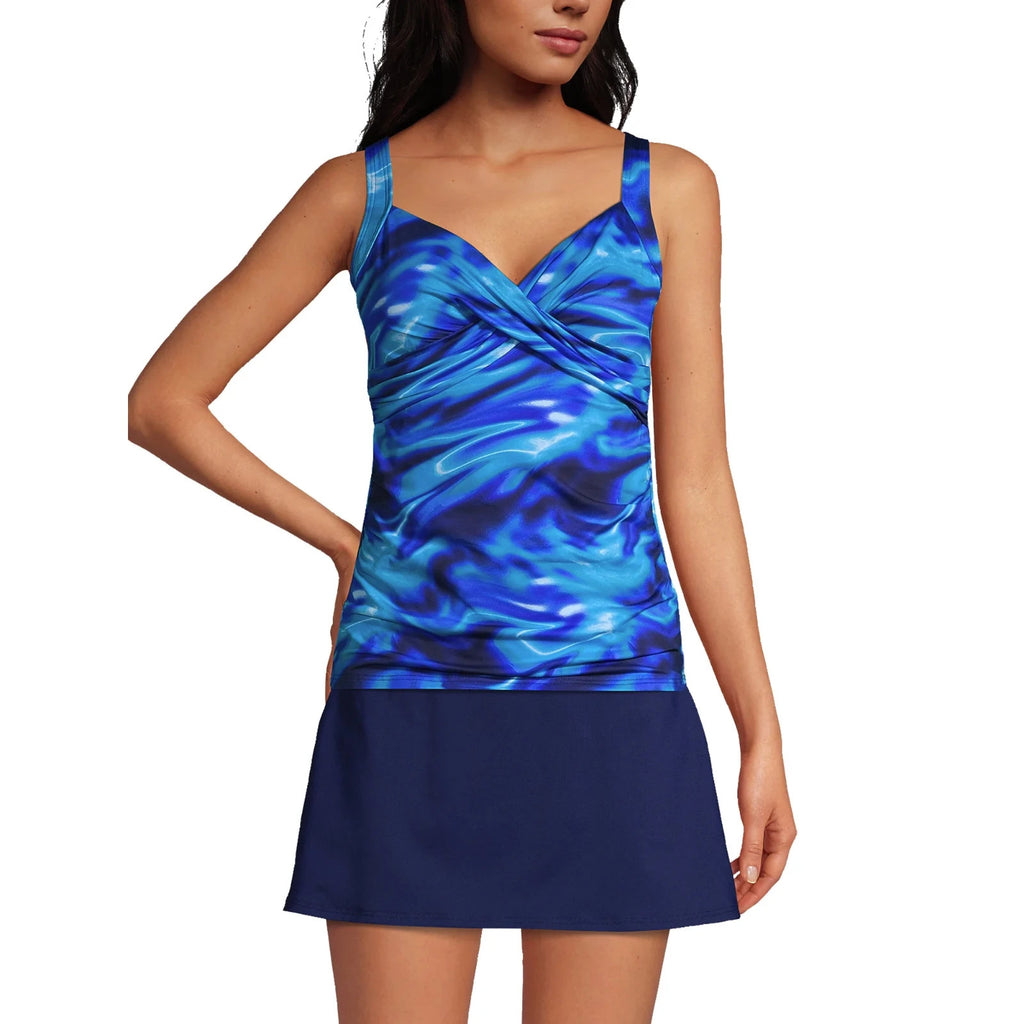 Lands' End Women's 4R, 2L-8L V-Neck Wrap Underwire Tankini Swimsuit Top Electric