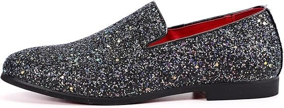 Santimon Men's US 9, 10 Black Glitter Slip-On Loafers Sequin Dress Shoes